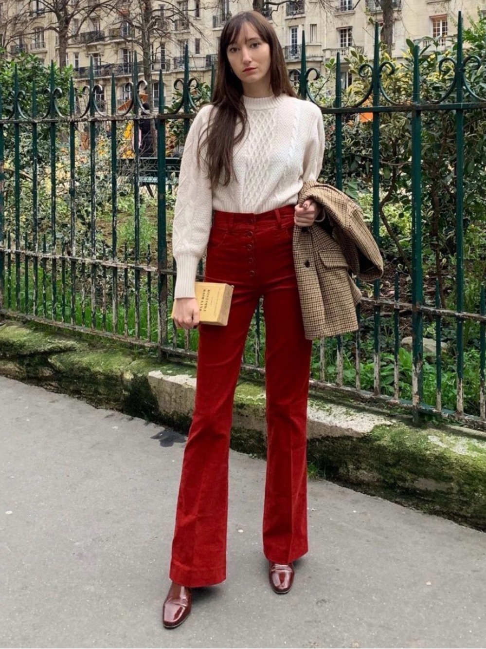 Nathalie Dumeix Joplin Corduroy Button Fly Flare Pants Brick Red EU 36/ US 4